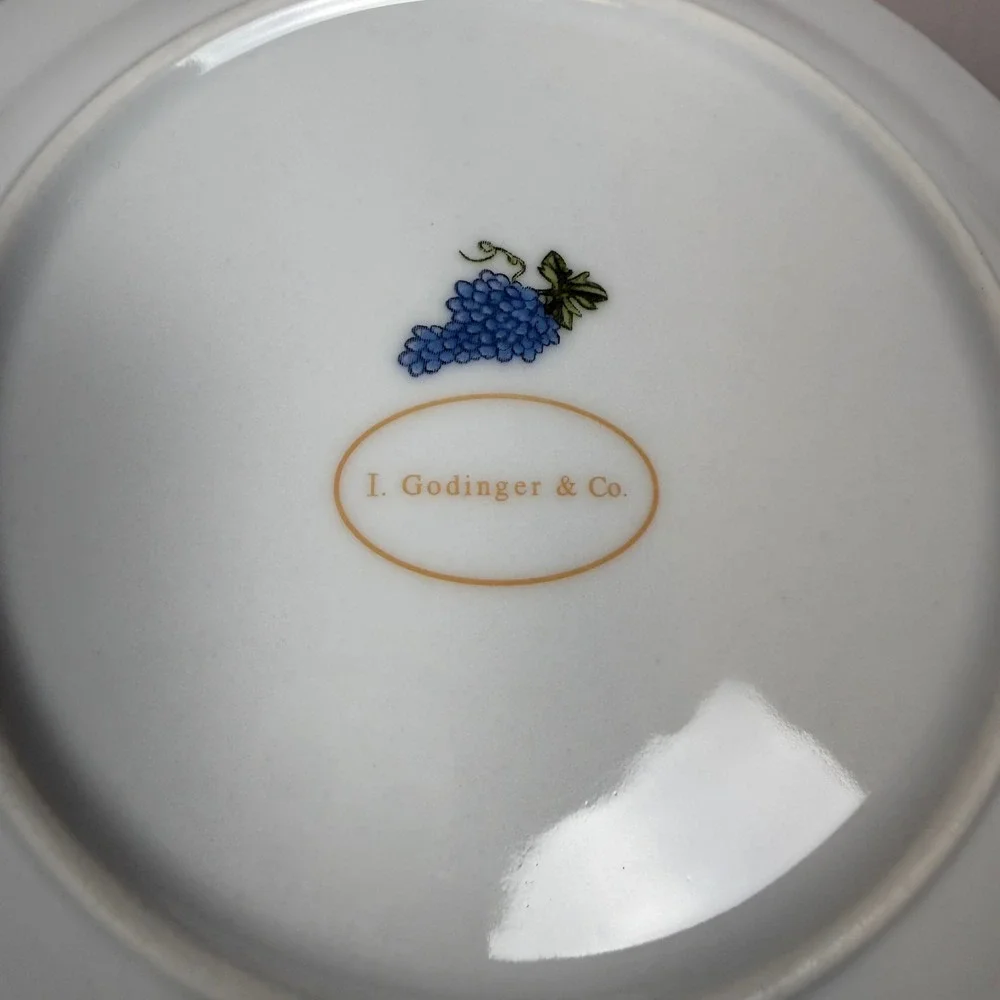 Set of 4x I. Godinger & Co Grapevine Wine Porcelain Dessert Plates Mediterranean